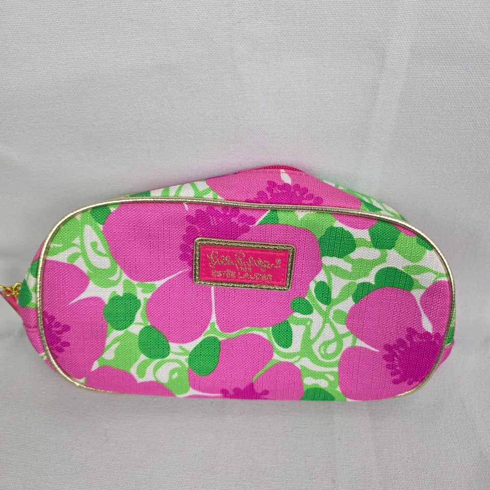 Lilly Pulitzer Estee Lauder Makeup Bag‎ Pink Green Floral Canvas Cosmetic Pouch